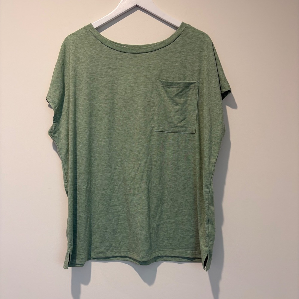 MIROL Womens XXL Heather Green Pocket Tee Relaxed Short Sleeve Crew Neck Top